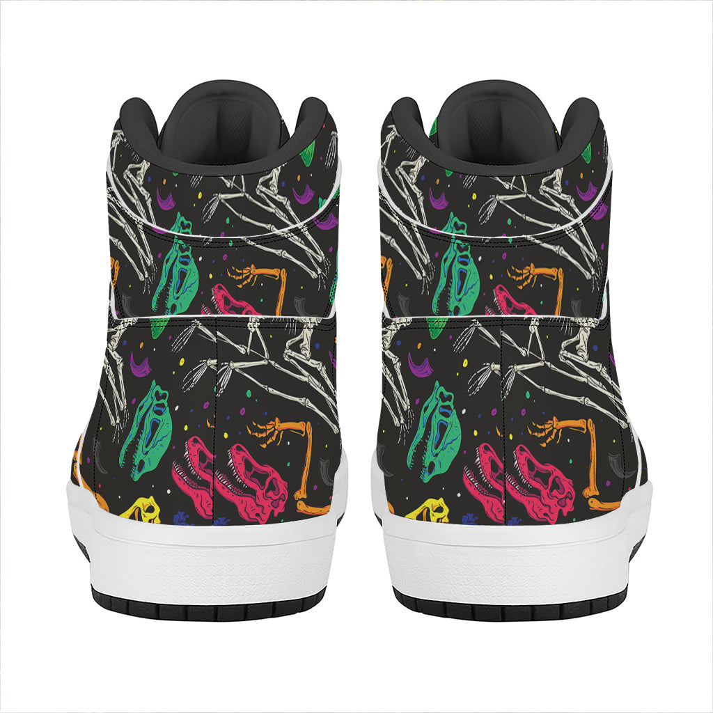 Colorful Dinosaur Fossil Pattern Print High Top Leather Sneakers