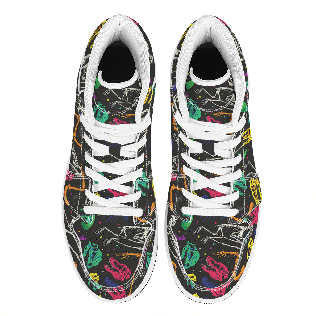 Colorful Dinosaur Fossil Pattern Print High Top Leather Sneakers