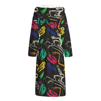 Colorful Dinosaur Fossil Pattern Print Hooded Bathrobe