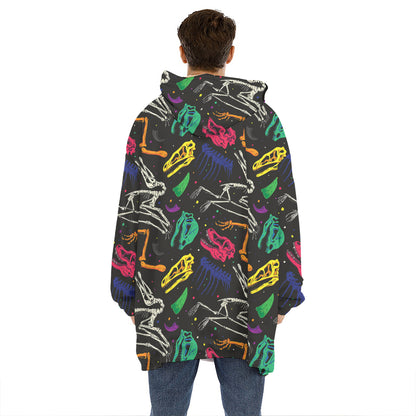 Colorful Dinosaur Fossil Pattern Print Hoodie Blanket