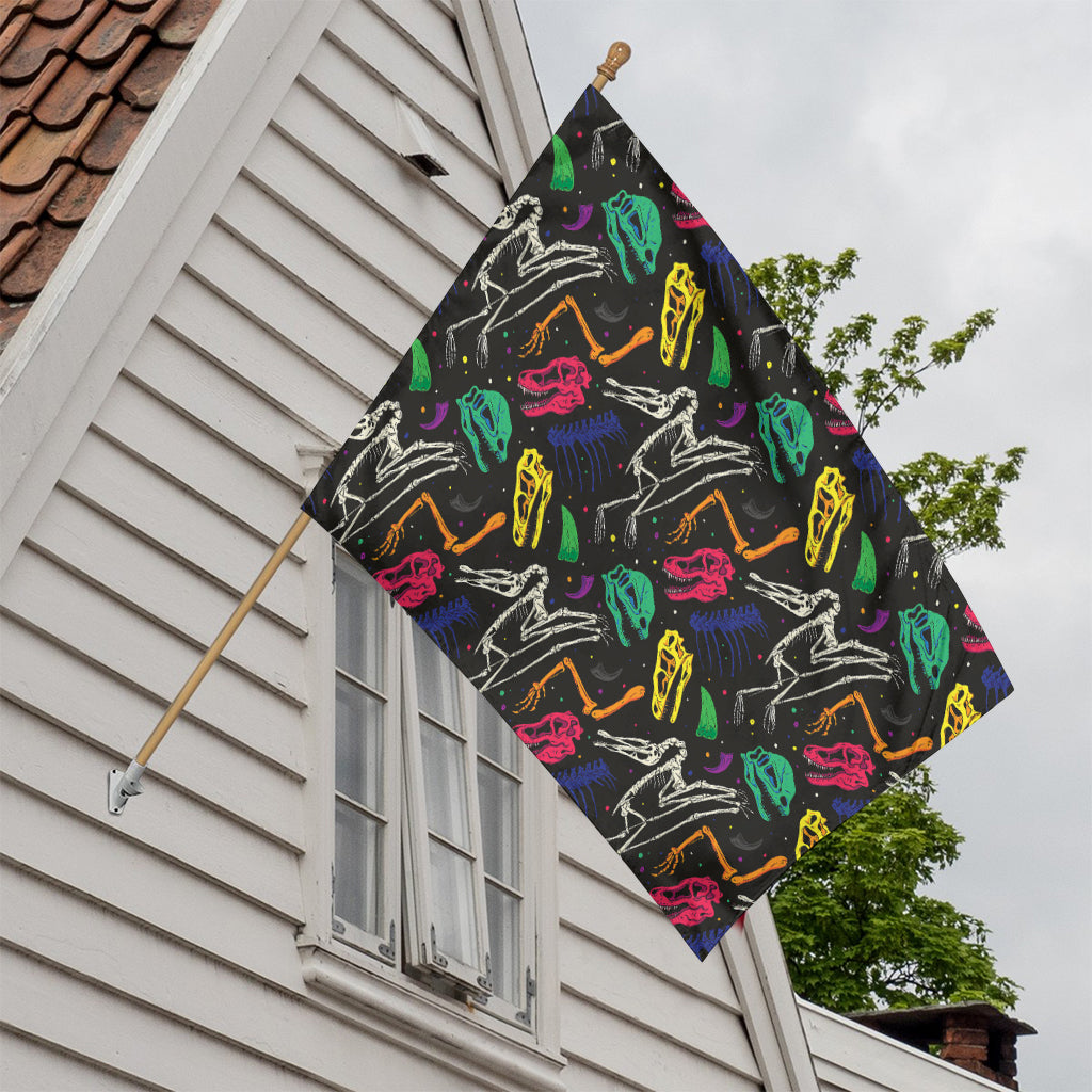 Colorful Dinosaur Fossil Pattern Print House Flag