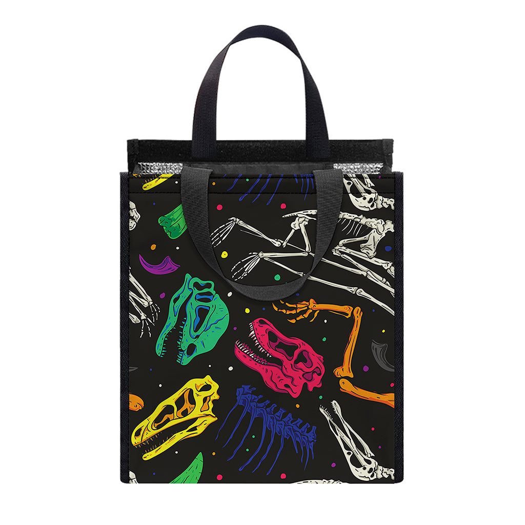 Colorful Dinosaur Fossil Pattern Print Insulated Lunch Tote
