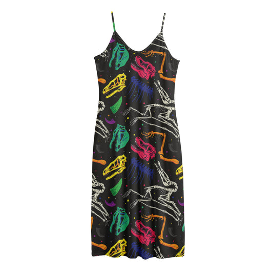 Colorful Dinosaur Fossil Pattern Print Jersey Midi Cami Dress