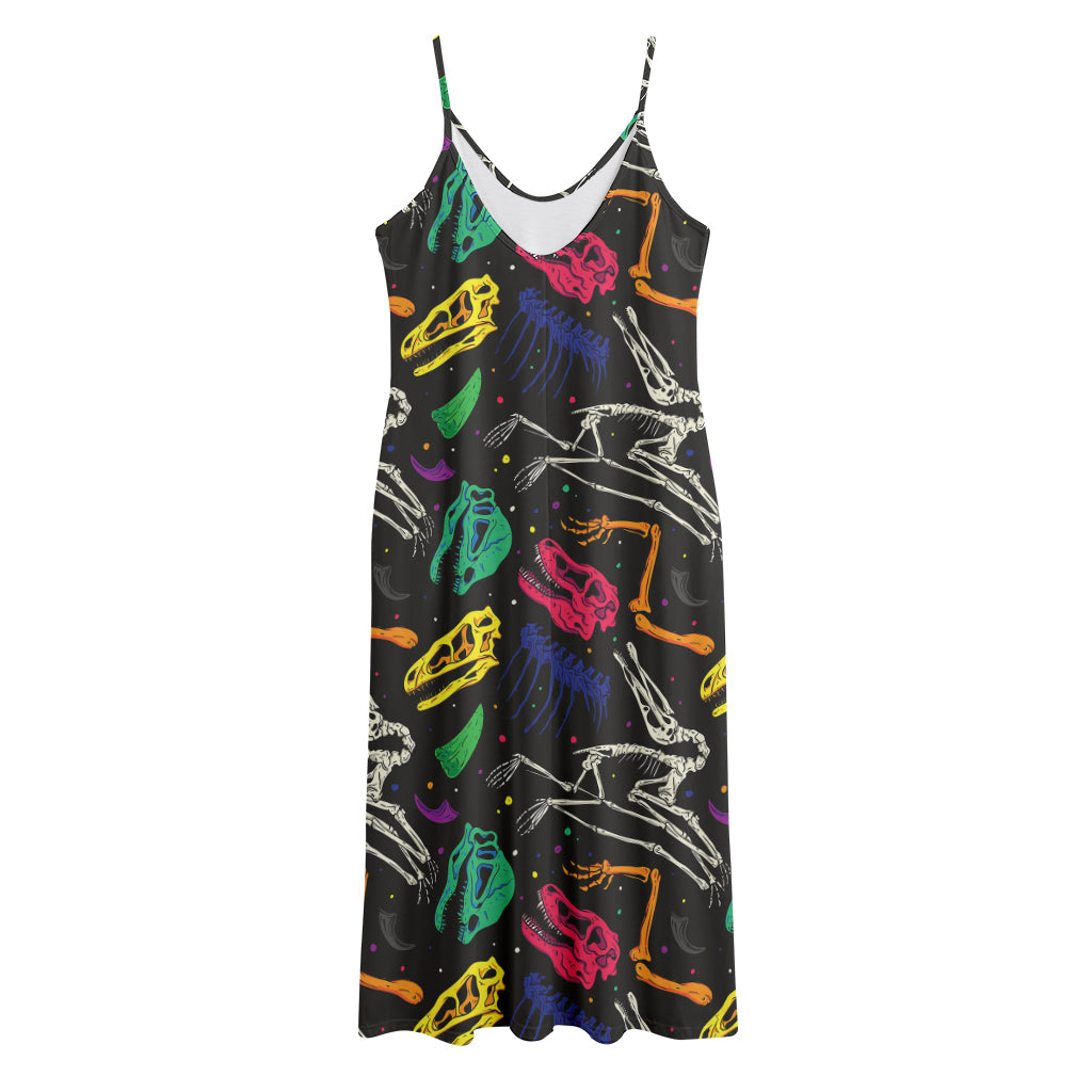 Colorful Dinosaur Fossil Pattern Print Jersey Midi Cami Dress