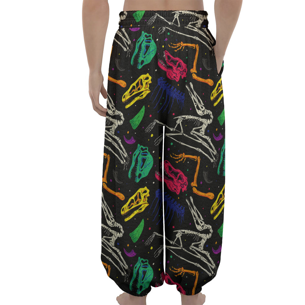 Colorful Dinosaur Fossil Pattern Print Lantern Pants