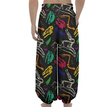 Colorful Dinosaur Fossil Pattern Print Lantern Pants