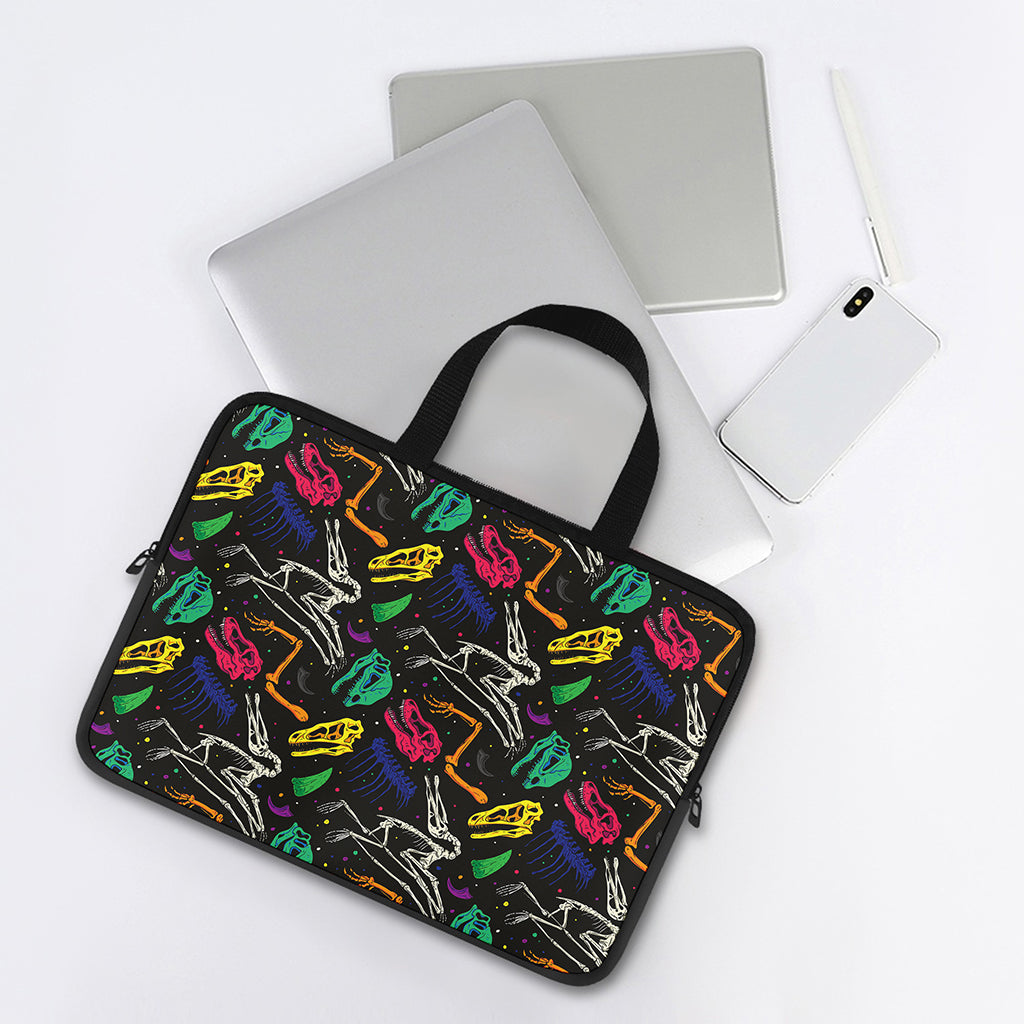 Colorful Dinosaur Fossil Pattern Print Laptop Sleeve With Handle