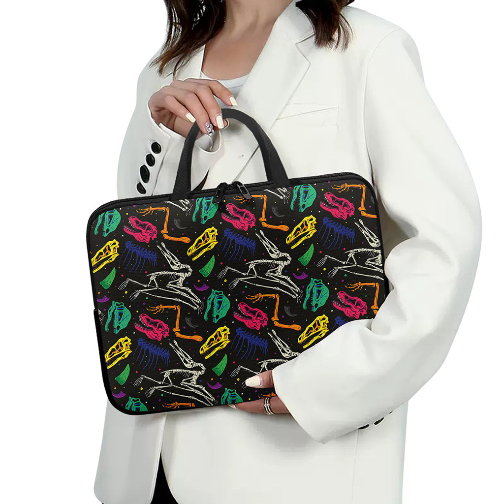 Colorful Dinosaur Fossil Pattern Print Laptop Sleeve With Handle