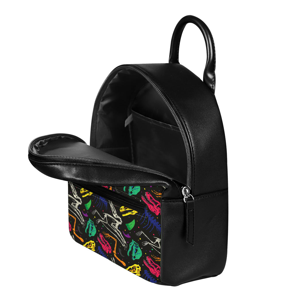 Colorful Dinosaur Fossil Pattern Print Leather Backpack