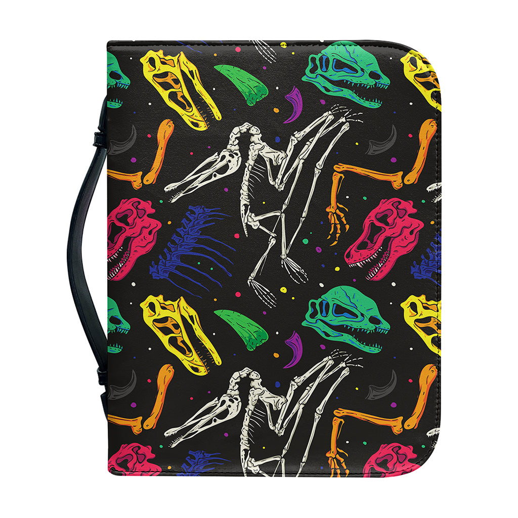 Colorful Dinosaur Fossil Pattern Print Leather Bible Cover