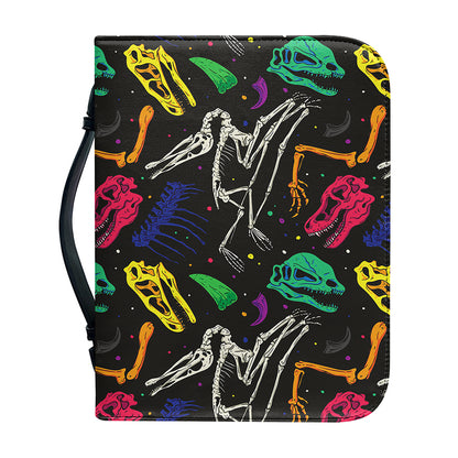 Colorful Dinosaur Fossil Pattern Print Leather Bible Cover