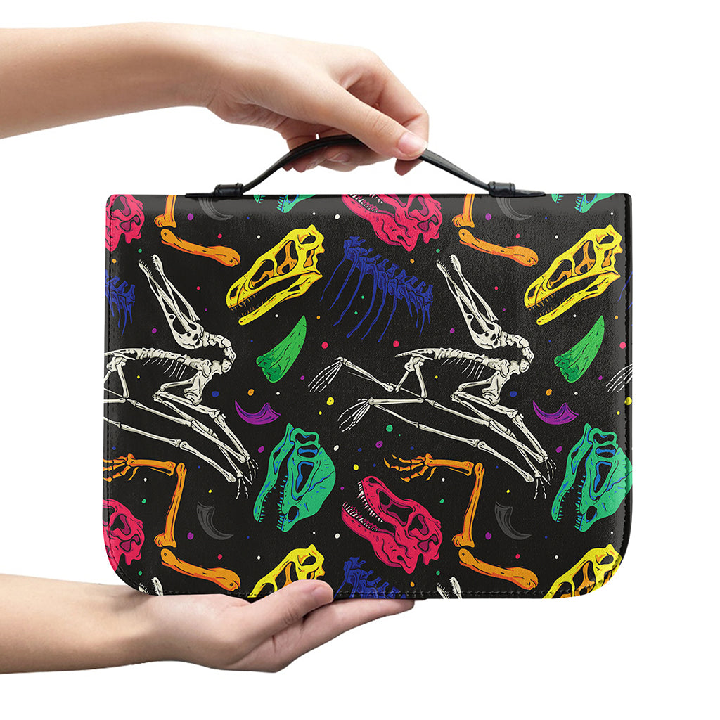 Colorful Dinosaur Fossil Pattern Print Leather Bible Cover