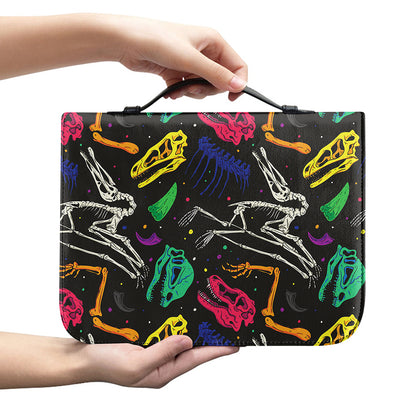 Colorful Dinosaur Fossil Pattern Print Leather Bible Cover