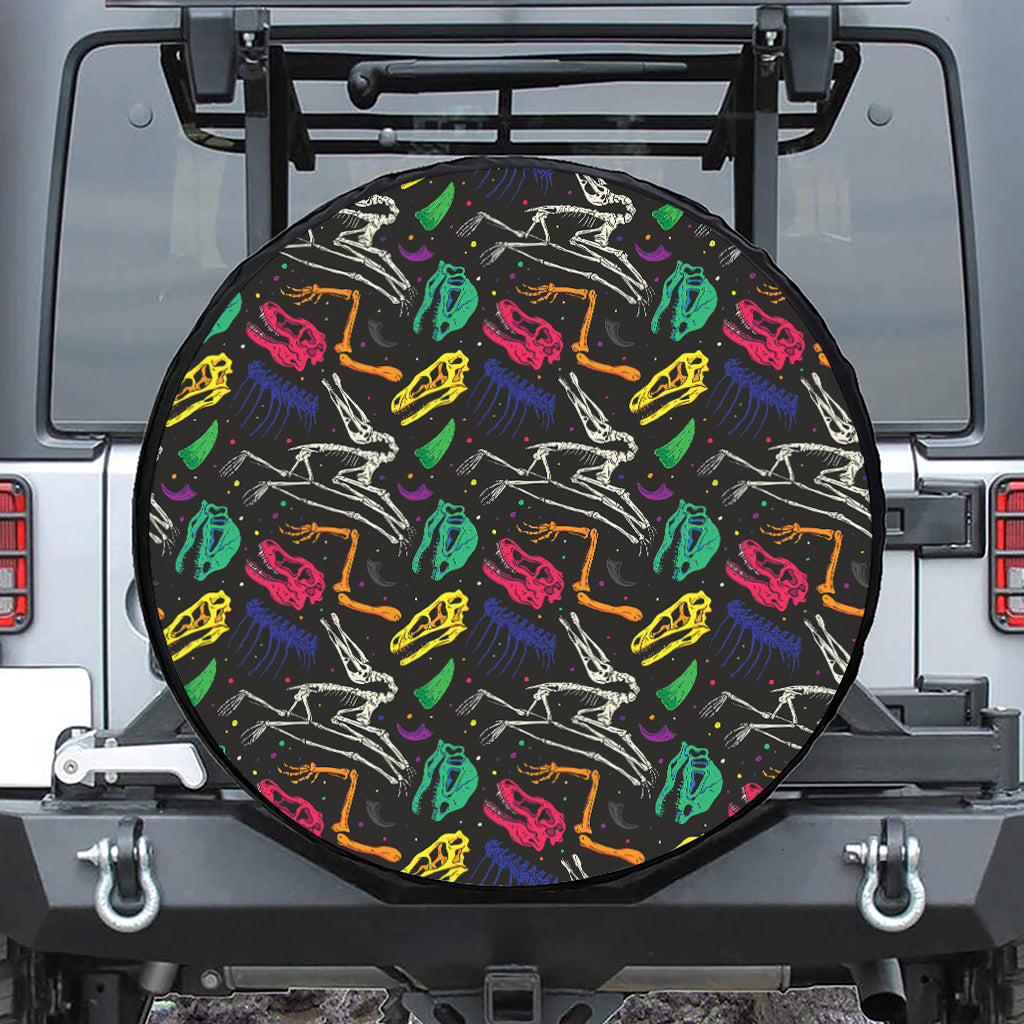 Colorful Dinosaur Fossil Pattern Print Leather Spare Tire Cover