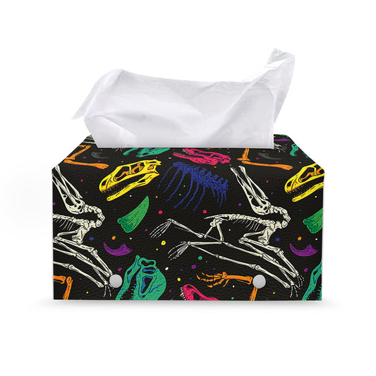Colorful Dinosaur Fossil Pattern Print Leather Tissue Box Cover