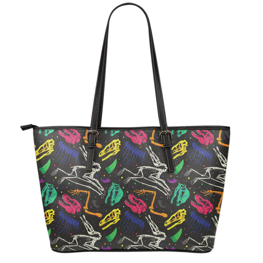 Colorful Dinosaur Fossil Pattern Print Leather Tote Bag