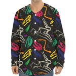 Colorful Dinosaur Fossil Pattern Print Long Sleeve Baseball Jersey