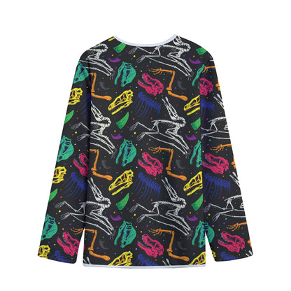 Colorful Dinosaur Fossil Pattern Print Long Sleeve Short Coat