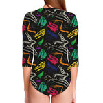 Colorful Dinosaur Fossil Pattern Print Long Sleeve Swimsuit