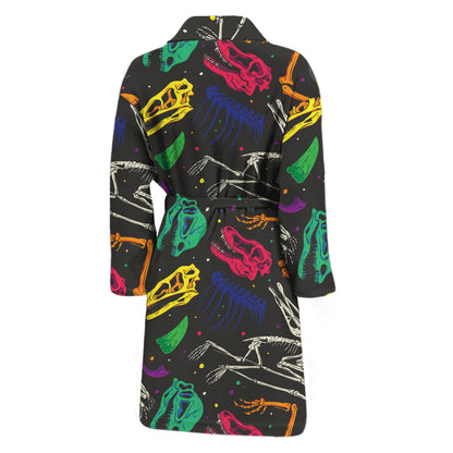 Colorful Dinosaur Fossil Pattern Print Men's Bathrobe
