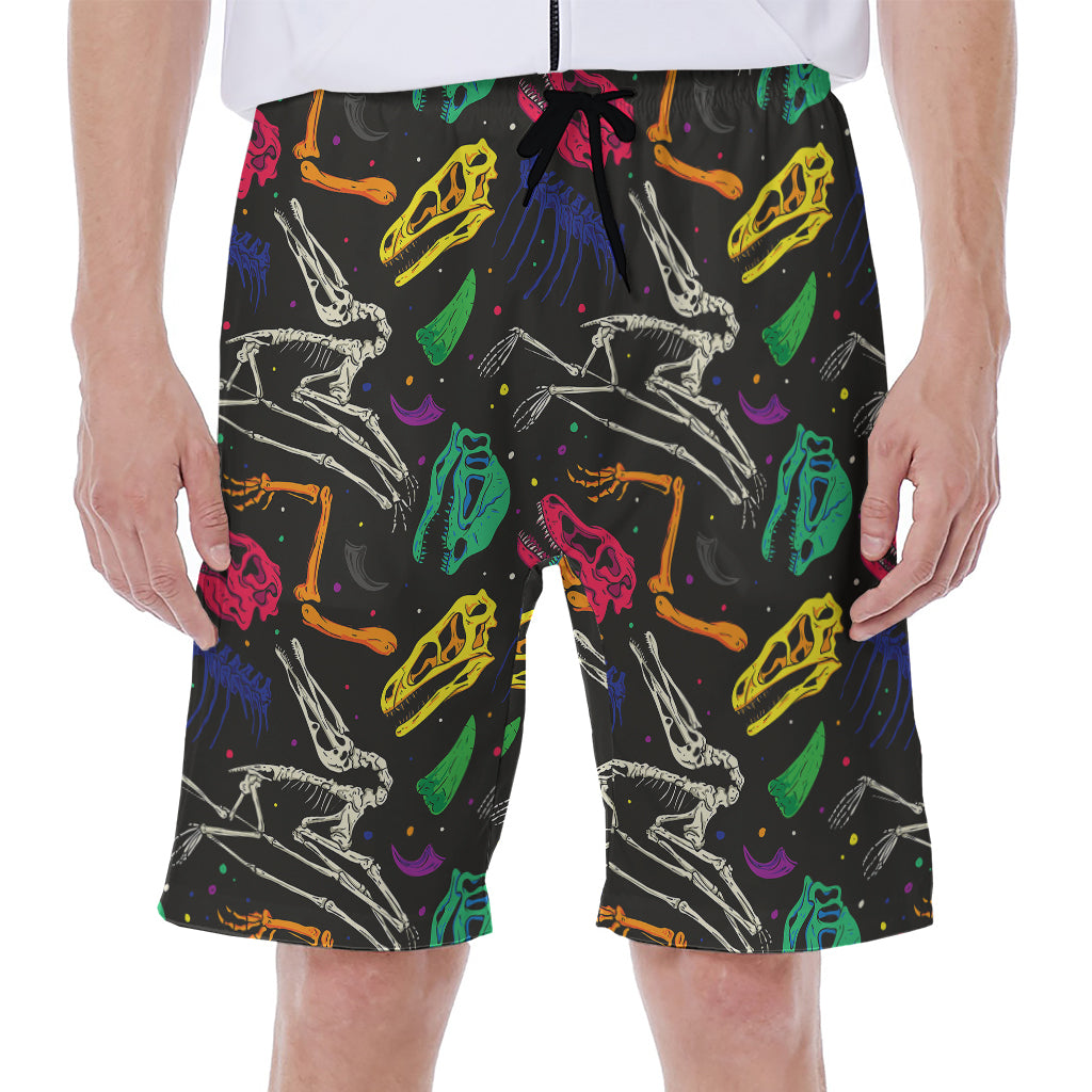 Colorful Dinosaur Fossil Pattern Print Men's Beach Shorts