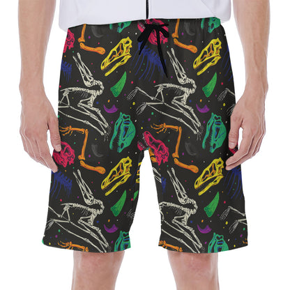 Colorful Dinosaur Fossil Pattern Print Men's Beach Shorts