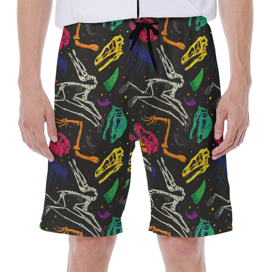 Colorful Dinosaur Fossil Pattern Print Men's Beach Shorts