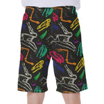 Colorful Dinosaur Fossil Pattern Print Men's Beach Shorts