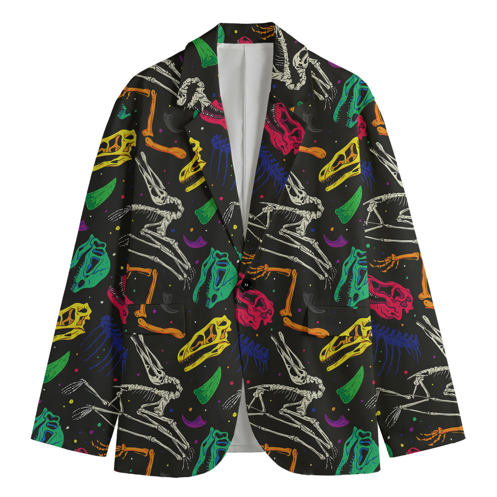Colorful Dinosaur Fossil Pattern Print Men's Blazer