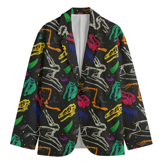 Colorful Dinosaur Fossil Pattern Print Men's Blazer