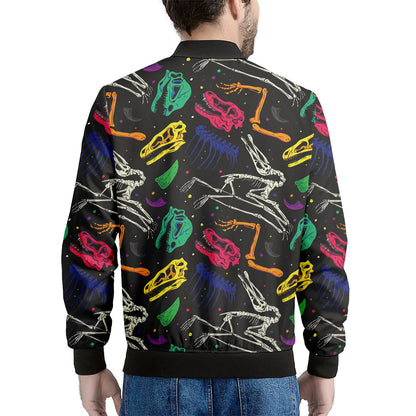 Colorful Dinosaur Fossil Pattern Print Men's Bomber Jacket