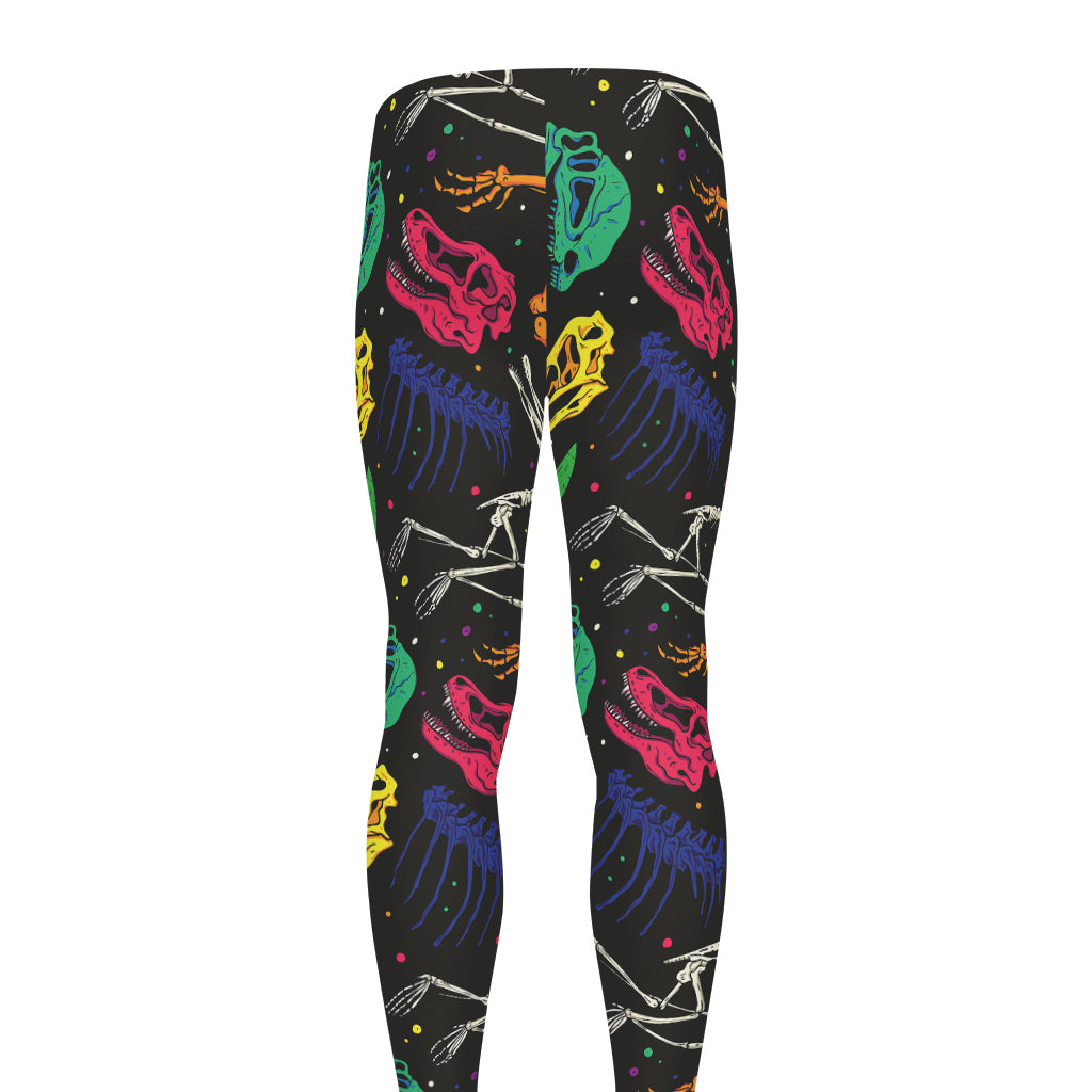 Colorful Dinosaur Fossil Pattern Print Men's leggings