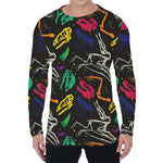 Colorful Dinosaur Fossil Pattern Print Men's Long Sleeve T-Shirt