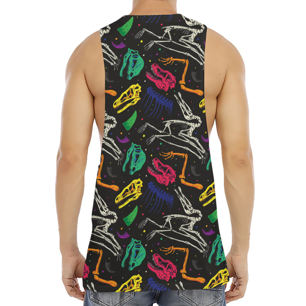 Colorful Dinosaur Fossil Pattern Print Men's Muscle Tank Top