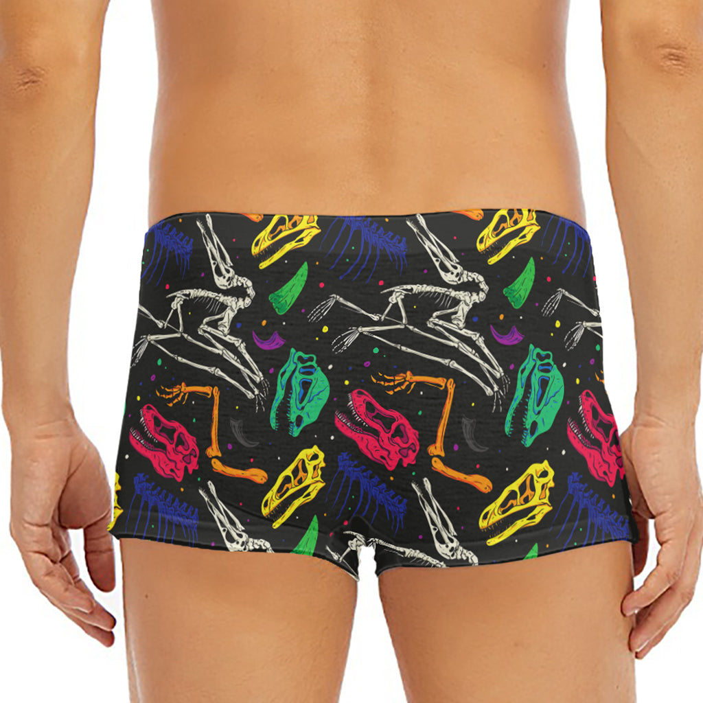 Colorful Dinosaur Fossil Pattern Print Men's Short Boxer Briefs