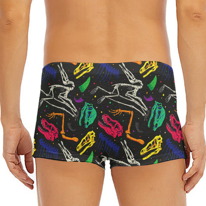 Colorful Dinosaur Fossil Pattern Print Men's Short Boxer Briefs