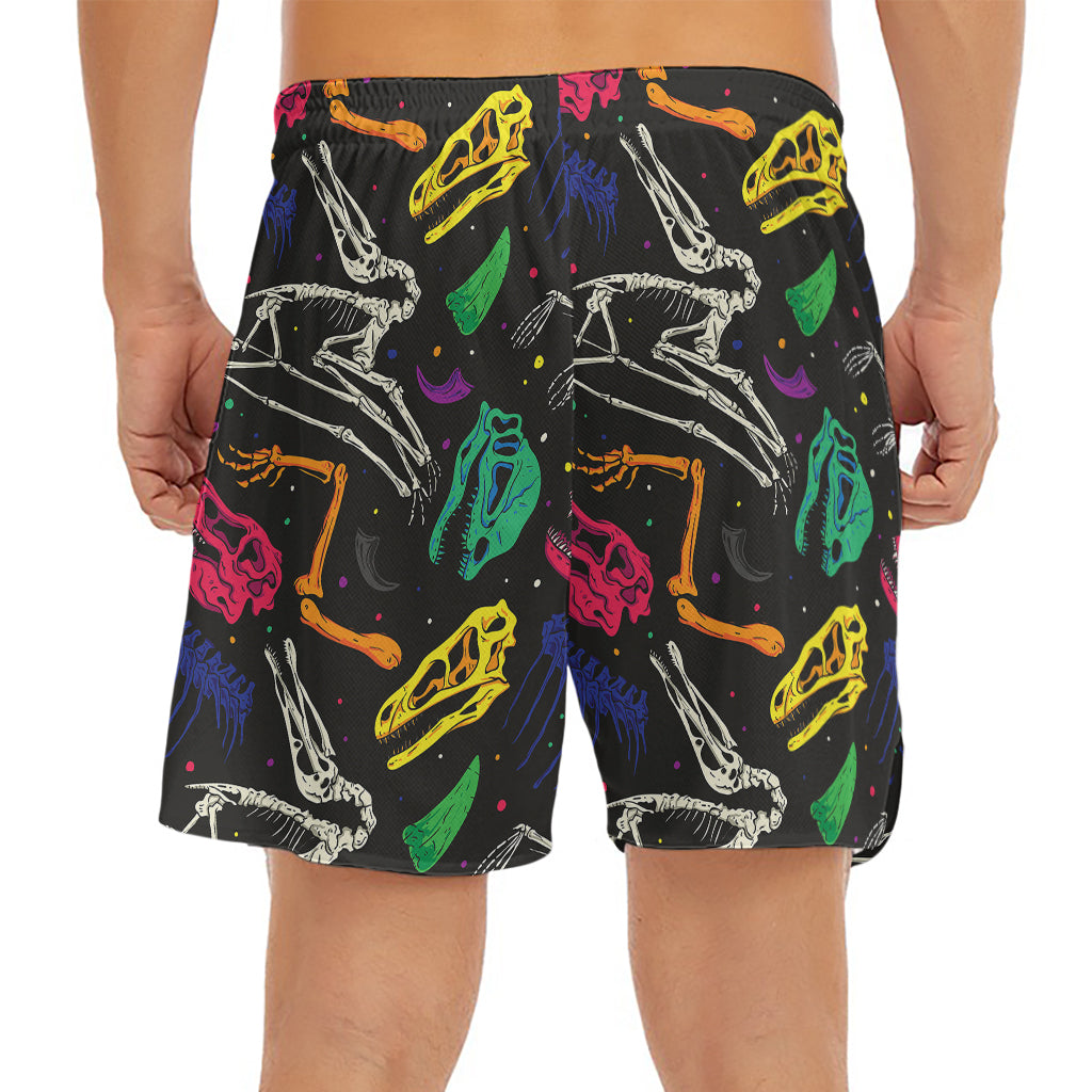 Colorful Dinosaur Fossil Pattern Print Men's Split Running Shorts