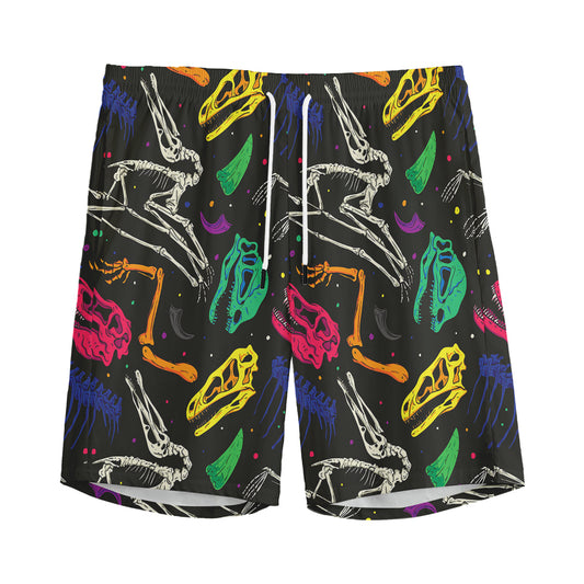 Colorful Dinosaur Fossil Pattern Print Men's Sports Shorts