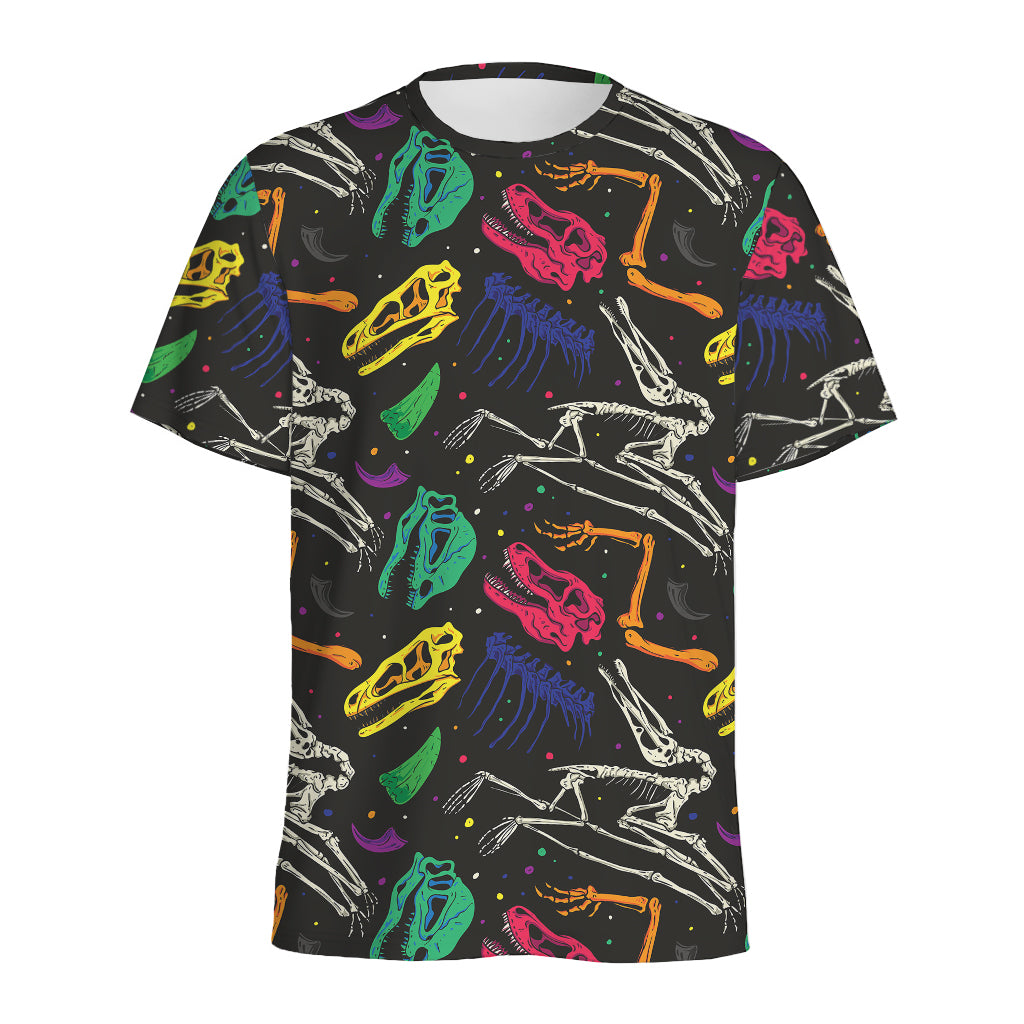Colorful Dinosaur Fossil Pattern Print Men's Sports T-Shirt