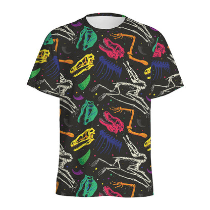 Colorful Dinosaur Fossil Pattern Print Men's Sports T-Shirt