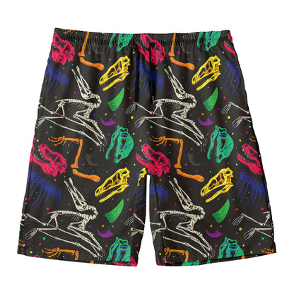 Colorful Dinosaur Fossil Pattern Print Men's Swim Trunks