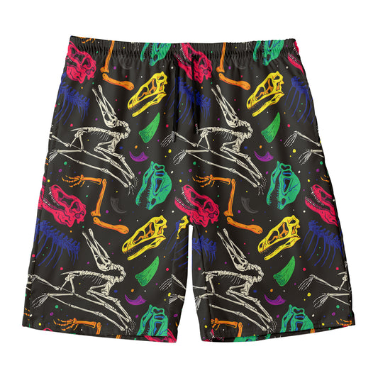 Colorful Dinosaur Fossil Pattern Print Men's Swim Trunks