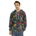 Colorful Dinosaur Fossil Pattern Print Men's Velvet Pullover Hoodie