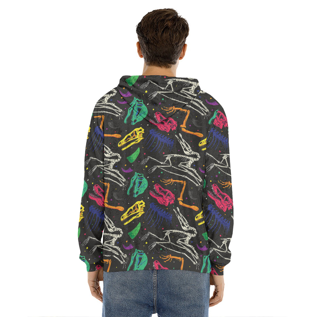 Colorful Dinosaur Fossil Pattern Print Men's Velvet Pullover Hoodie