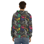 Colorful Dinosaur Fossil Pattern Print Men's Velvet Pullover Hoodie