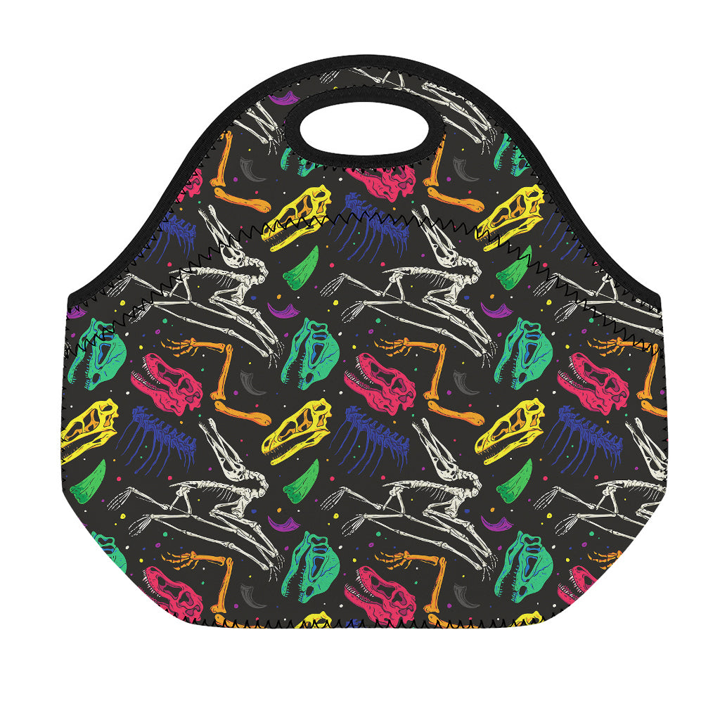 Colorful Dinosaur Fossil Pattern Print Neoprene Lunch Bag