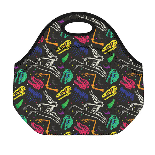 Colorful Dinosaur Fossil Pattern Print Neoprene Lunch Bag