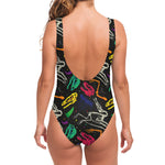Colorful Dinosaur Fossil Pattern Print One Piece Swimsuit