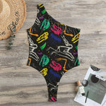 Colorful Dinosaur Fossil Pattern Print One Shoulder Bodysuit
