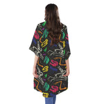 Colorful Dinosaur Fossil Pattern Print Open Front Beach Cover Up